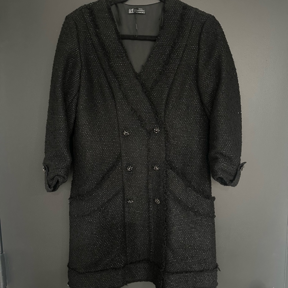 Zara Black Textured Blazer Coat